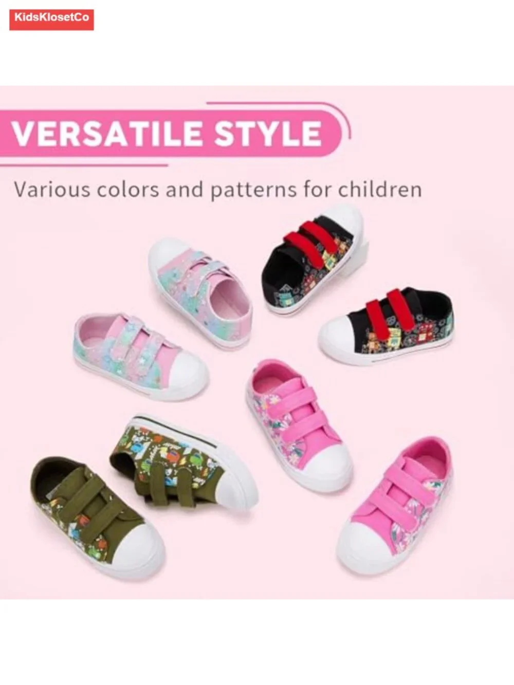 Toddler Canvas Sneakers Boys Girls Dual Hook and Loop Walking Shoes